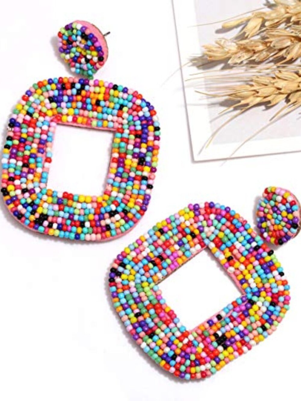 Beaded Drop Earrings Multicolored Seed Bead Earrings for Women Bohemia Statement